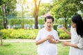 Elderly asian woman having chest pain suffering from heart attack,Daughter take care and support Royalty Free Stock Photo