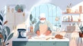 Elderly Baker Kneading Dough in a Sunny Kitchen Royalty Free Stock Photo