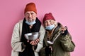 elderly beggars man and woman ask food donation