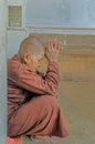 Elderly Bhikkhuni a Buddhist Nun at historical sacred bo tree in the Mahamewuna Garden Royalty Free Stock Photo