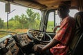 Elderly black African driver driving old truck