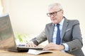 Elderly businessman working laptop Royalty Free Stock Photo