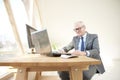 Elderly businessman working laptop Royalty Free Stock Photo