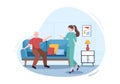 Elderly Care Services Hand Drawn Cartoon Flat Illustration with Caregiver, Nursing Home, Assisted Living and Support Design Royalty Free Stock Photo