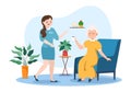 Elderly Care Services Hand Drawn Cartoon Flat Illustration with Caregiver, Nursing Home, Assisted Living and Support Design Royalty Free Stock Photo