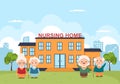 Elderly Care Services Hand Drawn Cartoon Flat Illustration with Caregiver, Nursing Home, Assisted Living and Support Design Royalty Free Stock Photo