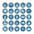 Elderly care vector flat glyph icons. Nursing home elements old people activity, wheelchair, health check, hospital call