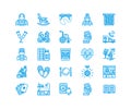 Elderly care vector flat line icons. Nursing home elements - old people activity, wheelchair, health check, hospital