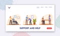 Elderly Caregiving Landing Page Template. Young People Care of Seniors. Caregiver Bringing Food, Help, Push Wheelchair