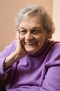 Elderly Caucasian woman smiling.