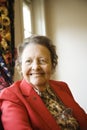 Elderly Caucasian woman by window.