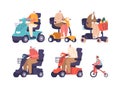 Elderly Characters On Mobility Scooters, Old People Embracing Independence And Mobility Vector Illustration