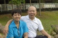 Elderly Chinese couple reading a mobile tablet together Royalty Free Stock Photo