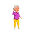 elderly chinese lady speaking with son on cellphone cartoon vector