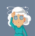 Nausea Senior Woman With Dizziness and Headaches Vector Cartoon