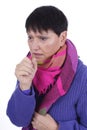 Elderly coughing woman with scarf and pullover