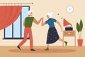 Elderly couple dance at home living room interior, senior woman man dancing to music Royalty Free Stock Photo