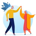 Elderly Couple Dancing Flat Vector Illustration