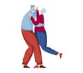 Elderly couple dancing together happily. Senior man and woman enjoying dance. Love and romance in old age vector Royalty Free Stock Photo