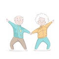 Elderly Couple doing exercises. Old man and old woman is engaged in sports. Morning exercises. Cartoon vector illustration Royalty Free Stock Photo