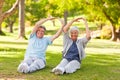 Elderly couple doing their stretches in the park