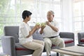 An elderly couple are eating healthy food , grandparents health care concept Royalty Free Stock Photo