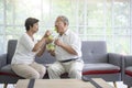 An elderly couple are eating healthy food , grandparents health care concept Royalty Free Stock Photo