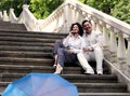 Elderly couple emotions real love family middle-aged umbrella su