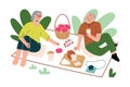 Elderly couple enjoying picnic, mature man and woman eating on blanket in park, summer activity for senior family Royalty Free Stock Photo