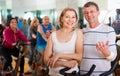 Elderly couple exercising in gym Royalty Free Stock Photo