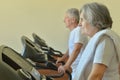 Elderly couple exercising in gym Royalty Free Stock Photo