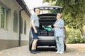 Elderly couple going on holiday vacation Royalty Free Stock Photo