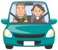 Elderly couple going out by car