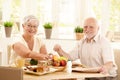 Elderly couple having breakfast