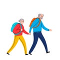 Elderly couple holding hands are going camping .Grandmother and grandfather together. Grandparents. A man and a woman of old age.