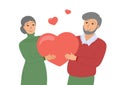 Elderly Couple in love. Senior people in romantic relationship. Retired woman and man holding big heart together. Happy Royalty Free Stock Photo