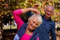 Elderly couple making fitness Royalty Free Stock Photo