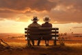 an elderly couple, a man and a woman, are sitting on a bench and enjoying the scenery, rear view Royalty Free Stock Photo