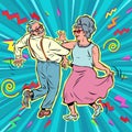 elderly couple old man and old lady dancing. pensioners rest. life style. music and art