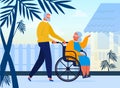 Elderly Couple on Outdoor Stroll Flat Illustration