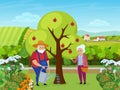 Elderly couple people work in farm garden, senior man in hat holding watering can Royalty Free Stock Photo