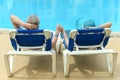 Elderly couple at pool Royalty Free Stock Photo