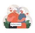 Elderly couple radiates joy, discovering their perfect match. Flat vector illustration Royalty Free Stock Photo