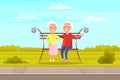 Elderly couple rest together spend time in park sitting on bench. Romance of aged people on date Royalty Free Stock Photo