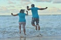 Elderly couple rest at tropical resort Royalty Free Stock Photo