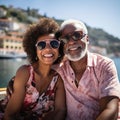 Elderly couple on seaside holidays. Pensioners, healthy living, holidays concept