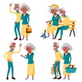 Elderly Couple Set Vector. Grandfather And Grandmother. Social Concept. Senior Couple. Black, Afro American. Situations