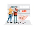 Elderly couple shopping at supermarket grocery store