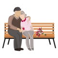 Elderly couple is sitting on a bench in the park vector illustration.Seniors rest outdoors. flat isolated illustration