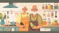 Elderly couple smiling together in a cozy kitchen setting, embracing life's simple joys. illustration depicts